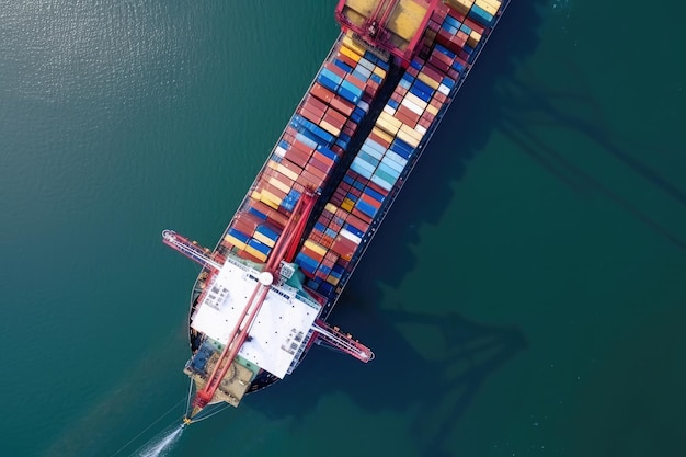 Photo gratuite image aérienne d'un cargo sillonnant les mers transportant des conteneurs à l'international ai générative