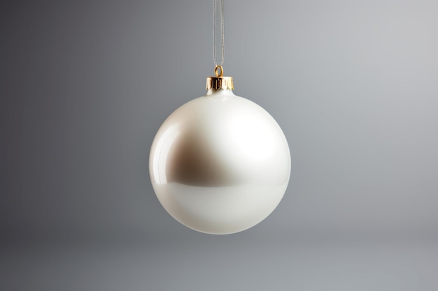 Image d'une boule de Noël laquée blanche sur fond gris