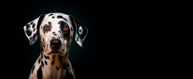 Photo gratuite image du dalmatian sur une bannière à fond noir