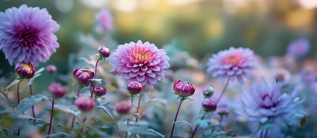 Image floue de fleurs de lavande et de dahlia Image générée par l'IA