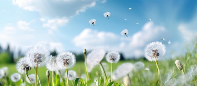 Image générée par l'IA de pissenlits blancs moelleux