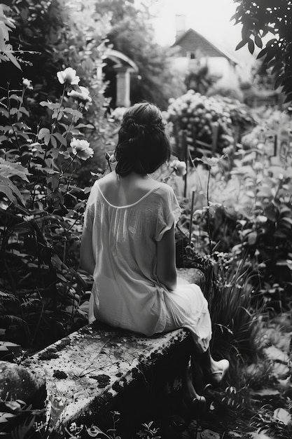 Photo gratuite image en noir et blanc d'une femme triste