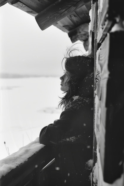 Photo gratuite image en noir et blanc d'une femme triste