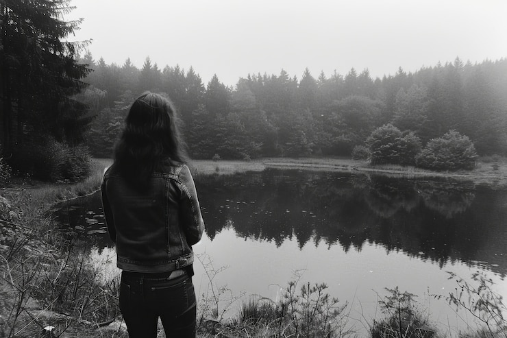 Photo gratuit image en noir et blanc d'une femme triste