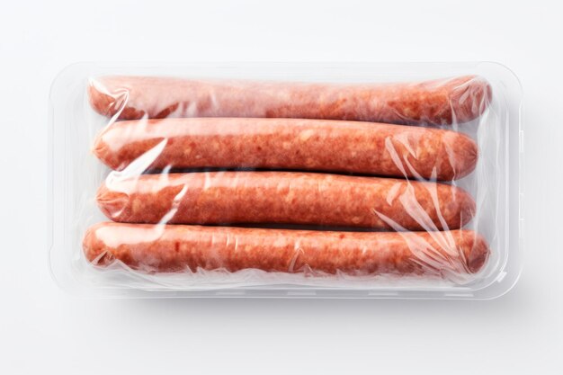 Image de paquet isolé de saucisses allemandes sur fond blanc