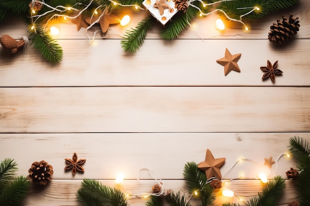 Image d'une scène de Noël avec une décoration sur un fond en bois