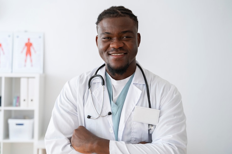 Photo gratuit infirmière noire à leur espace de travail
