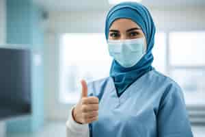 Photo gratuite infirmière en portrait hijab à l'hôpital