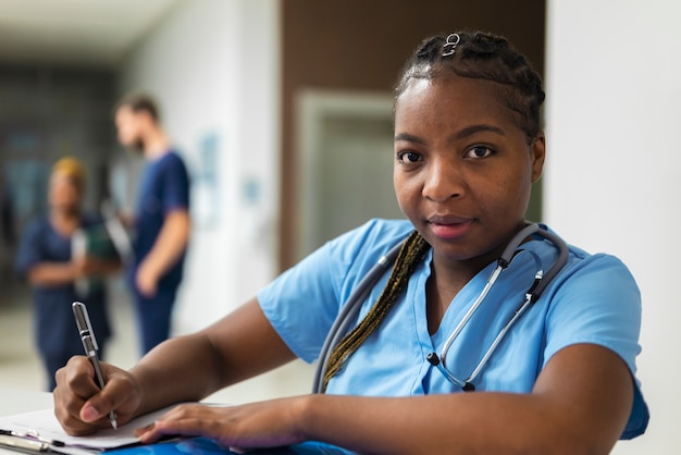 Infirmière smiley coup moyen avec stéthoscope