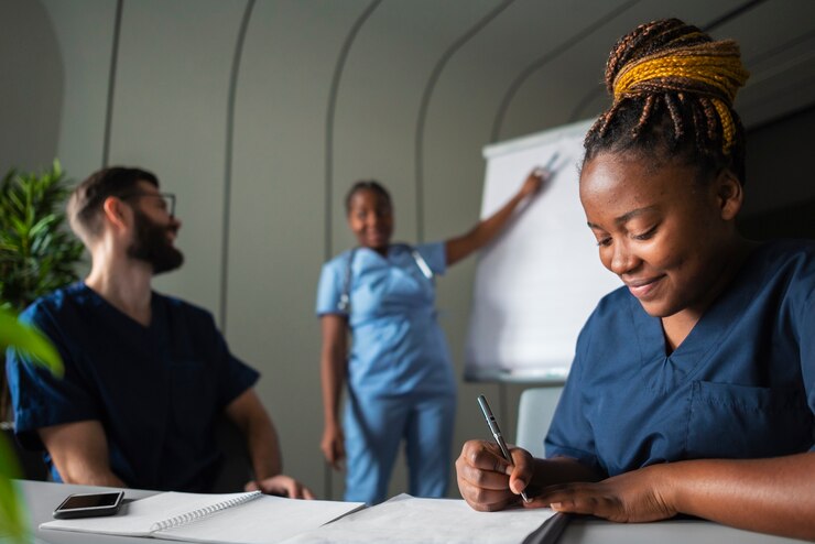 Photo gratuit des infirmières moyennes étudiant ensemble.