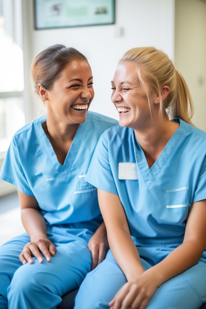 Photo gratuite des infirmières de taille moyenne rient.
