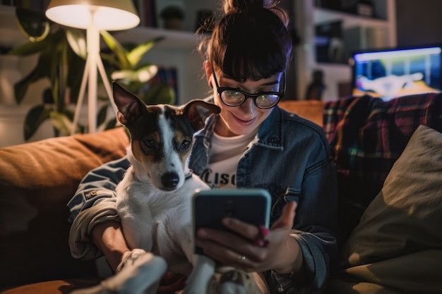 L'influenceur et son animal de compagnie créent du contenu pour les espaces en ligne et les médias sociaux