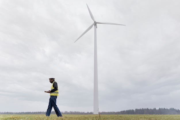 Photo gratuite ingénieur de tir complet portant un casque de sécurité