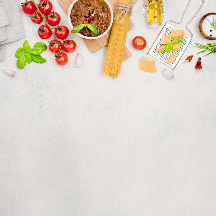 Photo gratuit ingrédients de copie pour les spaghettis bolognais