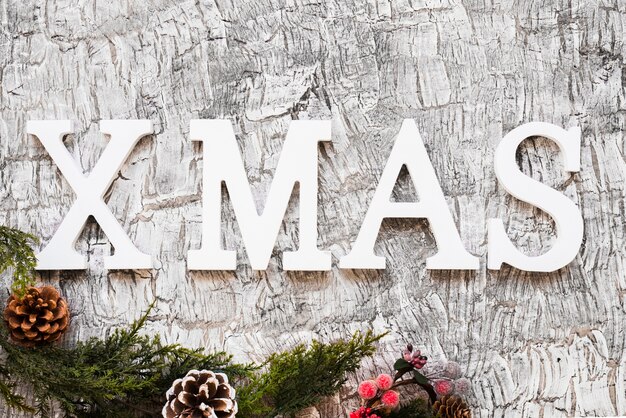 Inscription de Noël avec des branches vertes