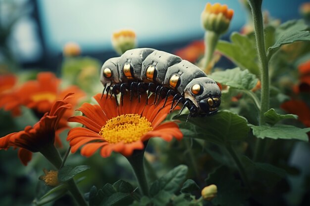 Insecte robotique avec des fleurs