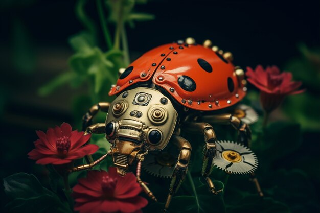 Insecte robotique avec des fleurs