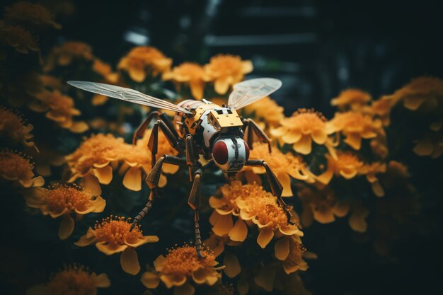 Insecte robotique avec des fleurs