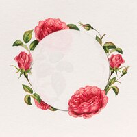 Insigne rond botanique cadre rose rouge