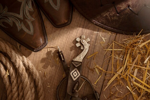 Inspiration cowboy avec vue de dessus de bottes