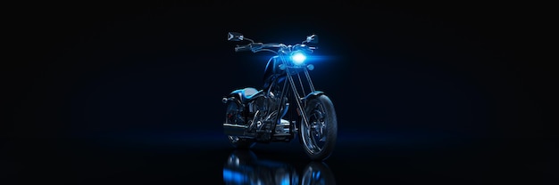 Installation de studio de moto sur un rendu 3d de fond sombre