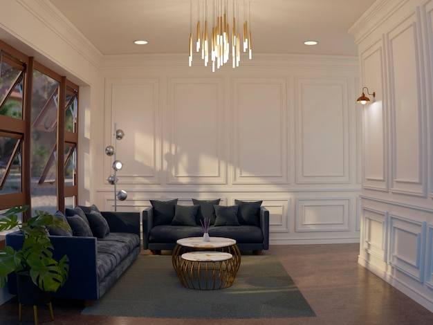 Photo gratuite intérieur de chambre 3d avec un design et un mobilier classiques