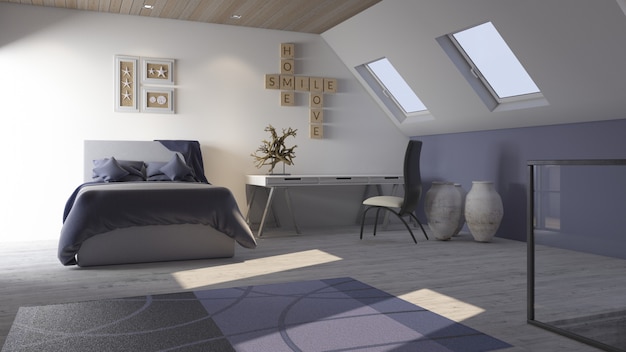 Photo gratuite intérieur de la chambre contemporaine en 3d