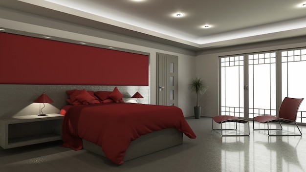 Intérieur de chambre à coucher moderne 3D