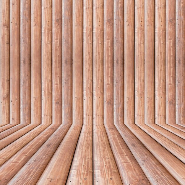Intérieur de la chambre rétro vintage avec mur en bois marron et plancher en bois