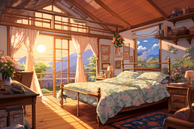 Photo gratuite intérieur confortable dans le style anime