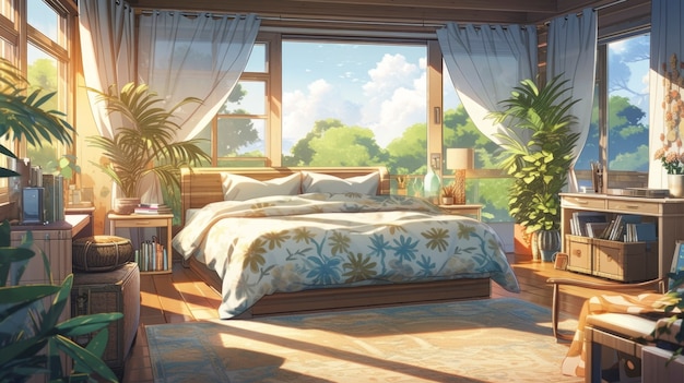 Photo gratuite intérieur confortable dans le style anime