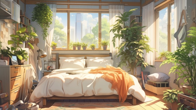 Intérieur confortable dans le style anime