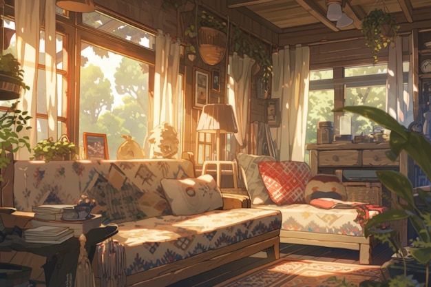 Photo gratuite intérieur confortable dans le style anime