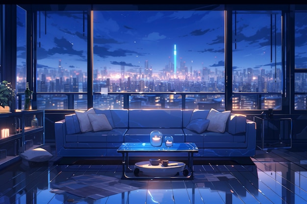 Intérieur confortable dans le style anime