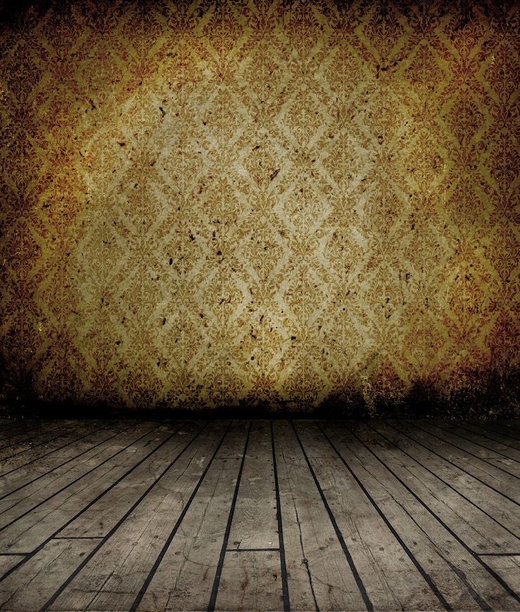 Photo gratuit intérieur grunge avec plancher en bois et fond d&#39;écran vintage sur le mur
