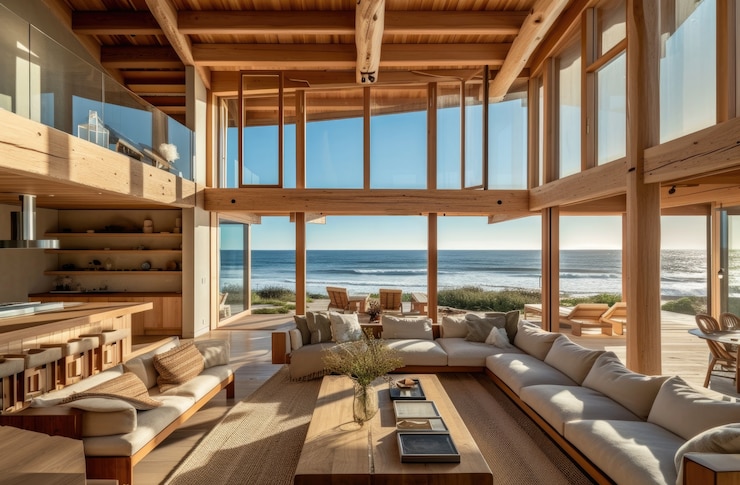 Photo gratuit intérieur de maison en bois photoréaliste avec décor et meubles en bois