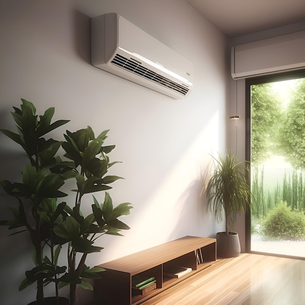 Photo gratuite intérieur moderne avec climatiseur et plantes rendering 3d