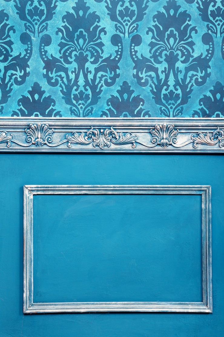 Photo gratuit intérieur sur salle vintage aux couleurs bleues. antique et rétro. intérieur vintage riche. intérieur de la maison