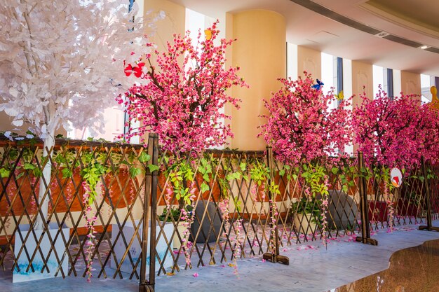 Intérieur de serre avec une variété de plantes et de fleurs