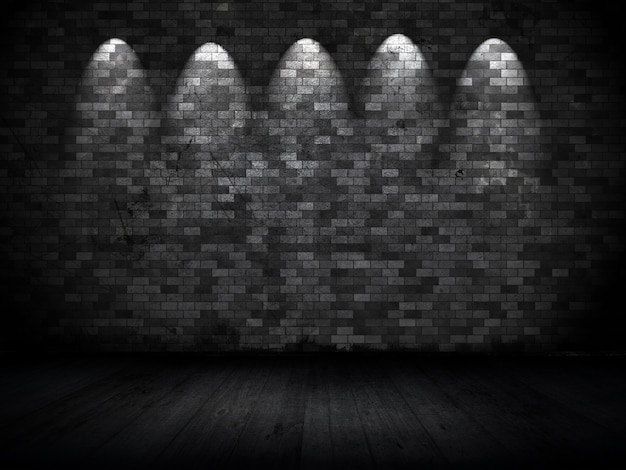 Intérieur de style grunge avec des projecteurs contre le vieux mur de briques