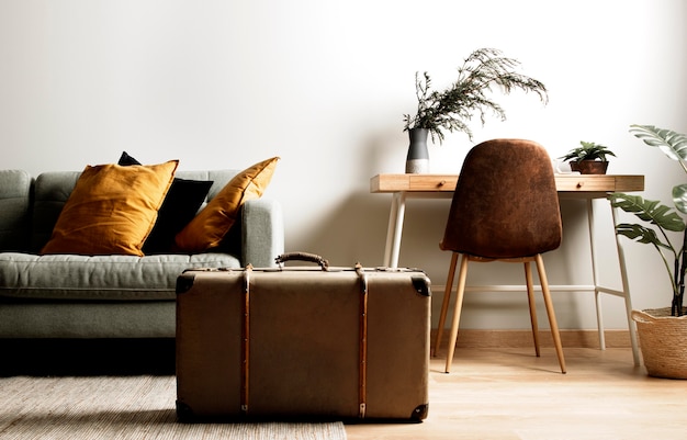 Intérieur vue de face avec valise vintage