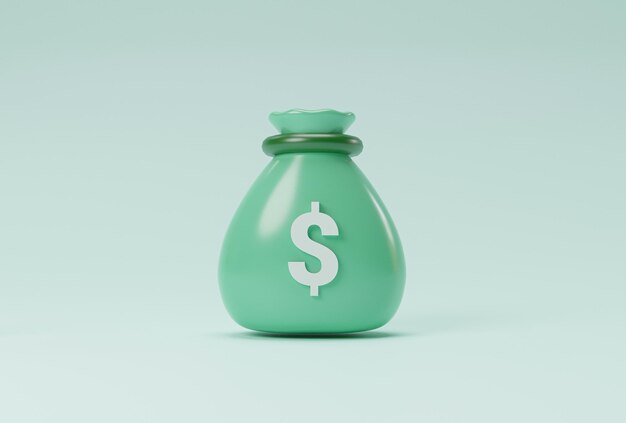 Isoler le sac d'argent en dollars verts pour l'épargne financière concept de dividende et de dépôt par illustration de rendu 3d