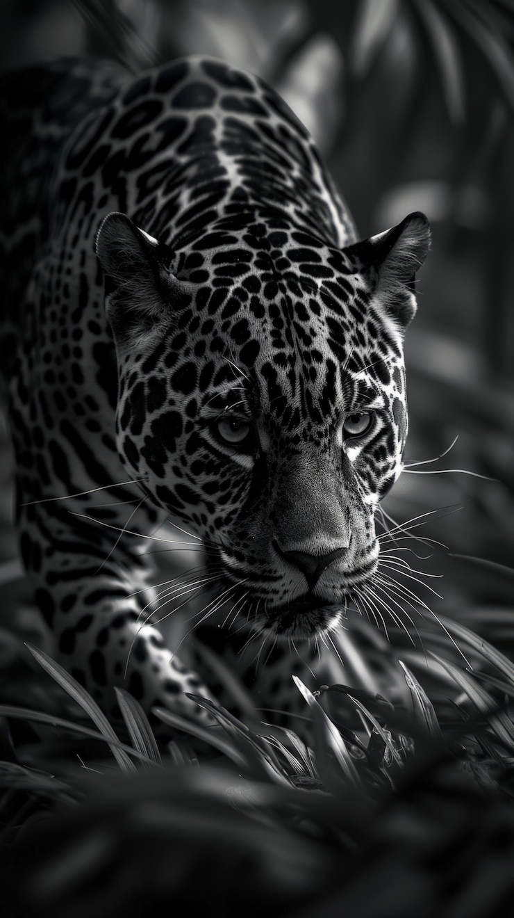Photo gratuit le jaguar noir et blanc dans la nature