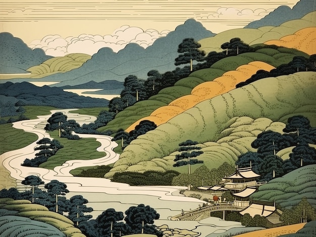 Japon ancien dans le style d'art numérique