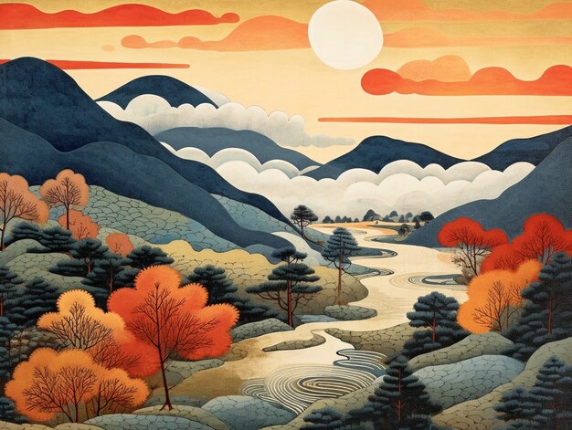 Japon ancien dans le style d'art numérique