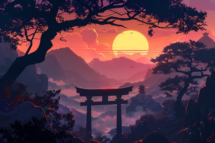Photo gratuit japon art numérique de fond