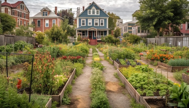 Photo gratuite jardin formel aux accents de fleurs jaunes dans un cottage pittoresque généré par l'ia