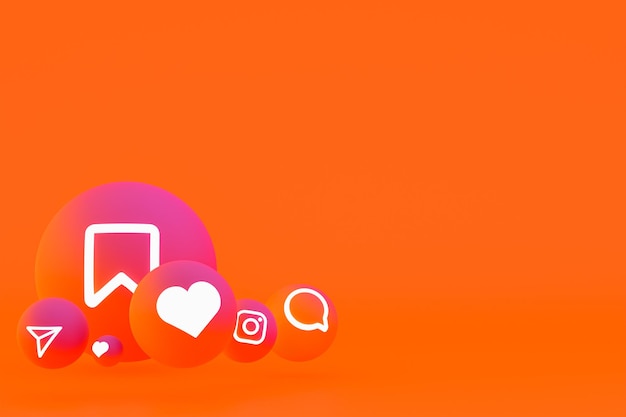 Jeu d'icônes instagram rendu 3d sur fond orange