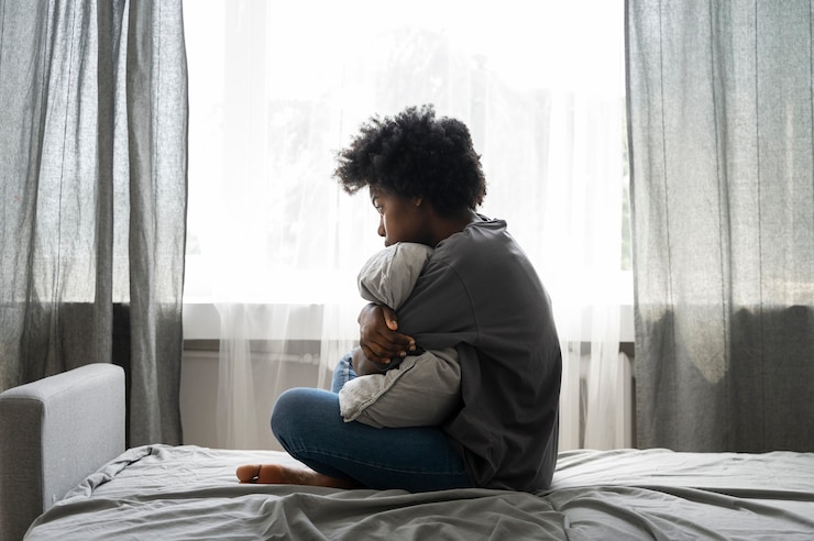 Photo gratuit jeune adulte déprimé à la maison