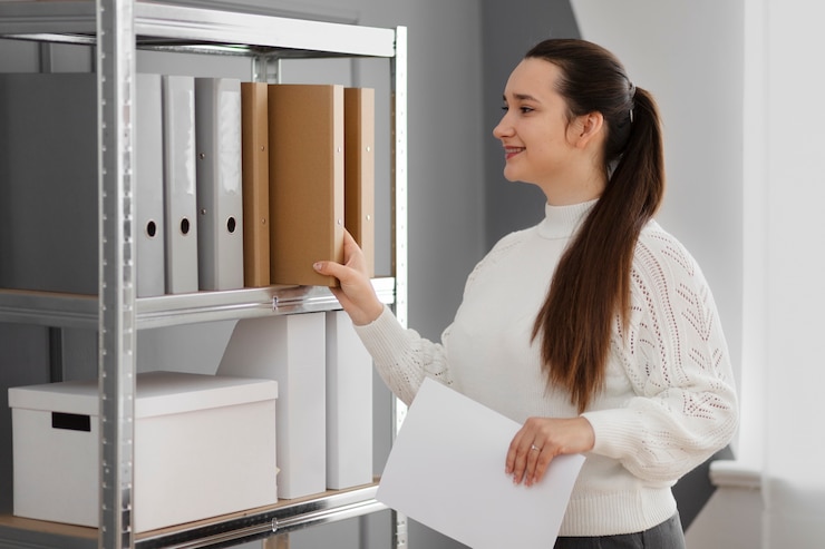 Photo gratuit jeune adulte organisant des documents
